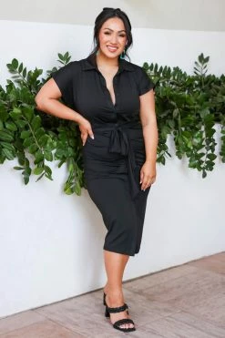 DD Mind Your Business Button Down Dress - Black Dresses