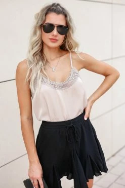 MYSTREE Light Of My Life Lace Trim Cami - Stone Tops