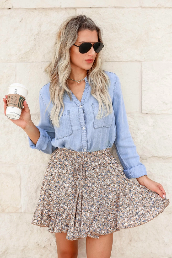 Newbury Kustom Small Flying High Floral Skirt - Camel 6 Newbury Kustom Small Flying High Floral Skirt - Camel