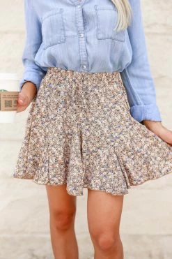 Newbury Kustom Small Flying High Floral Skirt - Camel