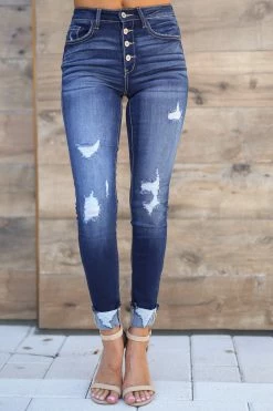Bottoms KAN CAN Retro Exposed Button Jeans - Dark Wash