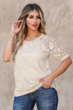 Bibi Take You Downtown Lace Top - Stone