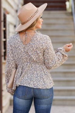 Newbury Kustom Small Wildflower Long Sleeve Top - Camel