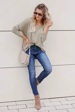 First Love Get Cozy Waffle Knit Top - Olive 2XL