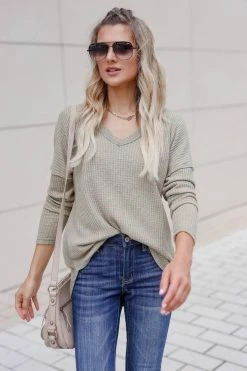 First Love Get Cozy Waffle Knit Top - Olive 2XL