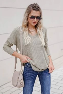 First Love Get Cozy Waffle Knit Top - Olive 2XL