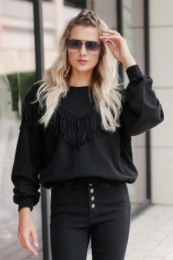 Newbury Kustom Enough For You Fringe Sweatshirt - Black Medium