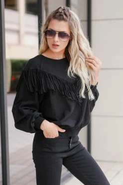 Newbury Kustom Enough For You Fringe Sweatshirt - Black Medium