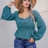 Newbury Kustom Belle Of The Ball Long Sleeve Top - Teal Small