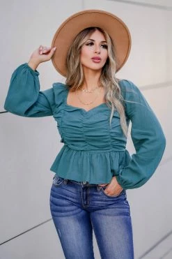 Newbury Kustom Belle Of The Ball Long Sleeve Top - Teal Small