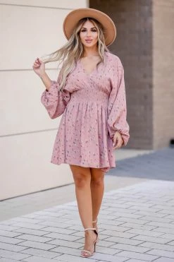Promesa Free At Heart Bubble Sleeve Dress - Dusty Rose Small