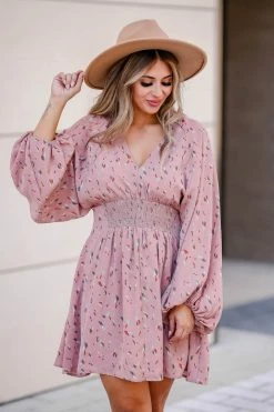 Promesa Free At Heart Bubble Sleeve Dress - Dusty Rose Small