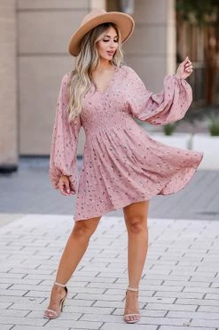 Promesa Free At Heart Bubble Sleeve Dress - Dusty Rose Small