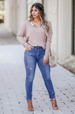 First Love Get Cozy Waffle Knit Top - Taupe