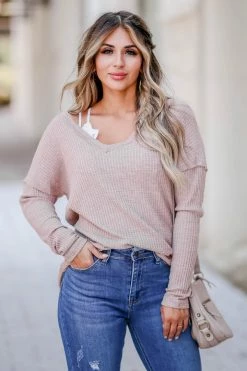First Love Get Cozy Waffle Knit Top - Taupe
