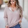 First Love Get Cozy Waffle Knit Top - Taupe