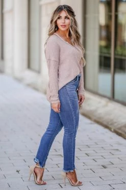 First Love Get Cozy Waffle Knit Top - Taupe