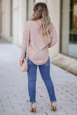 First Love Get Cozy Waffle Knit Top - Taupe