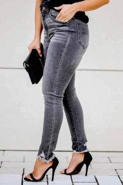 RISEN Maisie Raw Hem Skinny Jean - Grey Bottoms