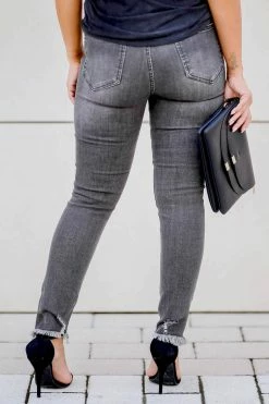 RISEN Maisie Raw Hem Skinny Jean - Grey Bottoms