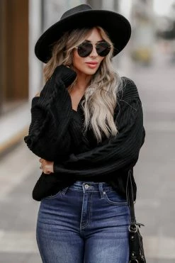 PR-01 CBRAND Back To Basics Cable Knit Sweater - Black