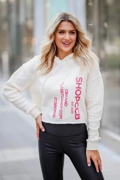 Rachel Rene Designs Closet Candy Est. 2012 Cropped Graphic Hoodie - Bone