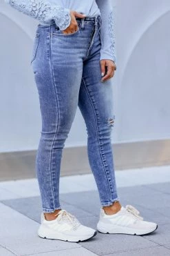 KAN CAN Aria High Rise Skinny Jeans - Medium Acid Wash Bottoms
