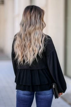 Andree Small Garden Queen Embroidered Babydoll Top - Black