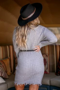 Promesa Wound Up Cowl Neck Sweater Dress - Grey Small