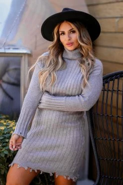 Promesa Wound Up Cowl Neck Sweater Dress - Grey Small