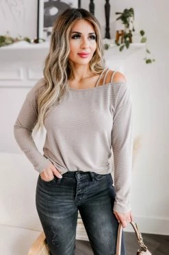 First Love News Flash Strappy Top - Taupe
