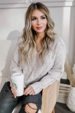 Promesa Large State Of Bliss Cable Knit Sweater - Oatmeal