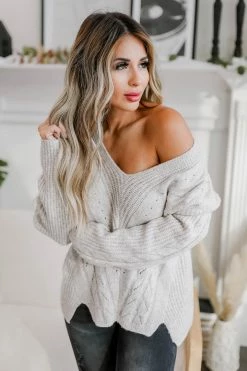 Promesa Large State Of Bliss Cable Knit Sweater - Oatmeal