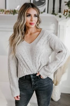 Promesa Large State Of Bliss Cable Knit Sweater - Oatmeal