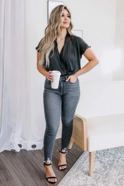 KAN CAN Simone Distressed Hem Skinny Jeans - Grey Bottoms