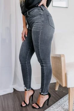 KAN CAN Simone Distressed Hem Skinny Jeans - Grey Bottoms