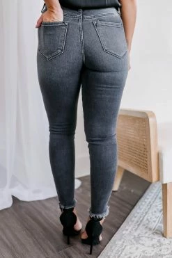 KAN CAN Simone Distressed Hem Skinny Jeans - Grey Bottoms