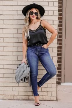 New Arrivals MYSTREE Light Of My Life Lace Trim Cami - Black