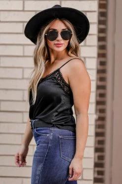 New Arrivals MYSTREE Light Of My Life Lace Trim Cami - Black