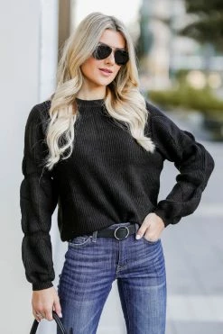 PR-01 Small CBRAND Call You Mine Bubble Sleeve Sweater - Black