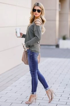 First Love News Flash Strappy Top - Olive