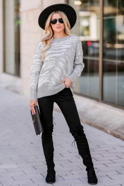 Promesa Life Of The Party Zebra Sweater - Heather Grey Medium