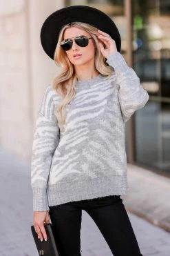 Promesa Life Of The Party Zebra Sweater - Heather Grey Medium