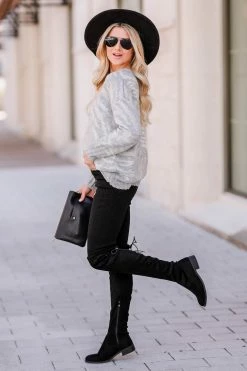 Promesa Life Of The Party Zebra Sweater - Heather Grey Medium