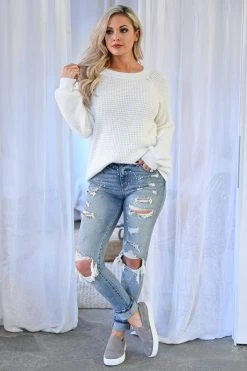 KAN CAN Jenna Distressed Skinny Jeans - Light Wash New Arrivals