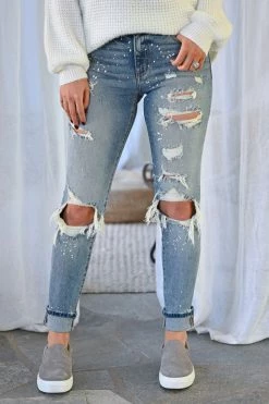 KAN CAN Jenna Distressed Skinny Jeans - Light Wash New Arrivals