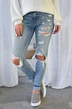 KAN CAN Jenna Distressed Skinny Jeans - Light Wash New Arrivals