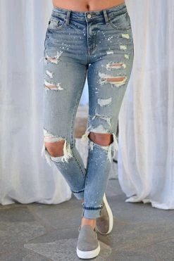 KAN CAN Jenna Distressed Skinny Jeans - Light Wash New Arrivals