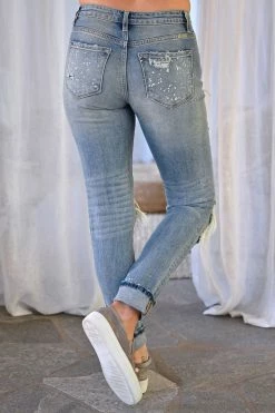 KAN CAN Jenna Distressed Skinny Jeans - Light Wash New Arrivals
