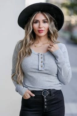 MA-01 CBRAND Sun Seeker Ribbed Long Sleeve Top - Heather Grey